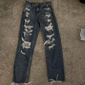 american eagle dark wash ripped stretch jeans